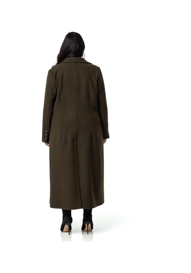 Büyük Beden Ceket Yaka Torba Cepli Astarlı Uzun Haki Kaşe Kaban-haki Haki