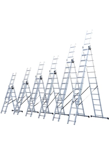 Asil Alüminyum 3 Parçalı Endüstriyel Merdiven 3x6 / 3x7 / 3x8 / 3x9 Basamak En131 3x7 Basamaklı