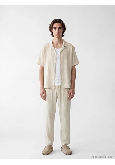 Lc Waikiki Bej Loose Fit Müslin Erkek Gömlek