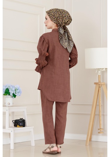 Önü Taşlı Kolu Lastikli İkili Takım-kahverengi-5097 Kahverengi