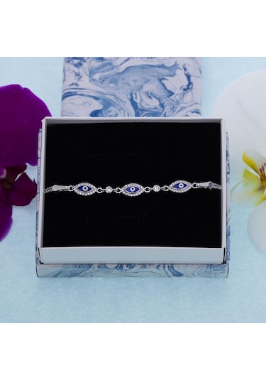 Nagiss Nazar Boncuğu Mineli Model-4 Zirkon Taşlı 925 Ayar Gümüş Kadın Bileklik