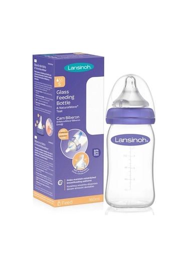 Lansinoh Cam Biberon 160 ML + Naturalwave Biberon Emziği Yavaş Akış