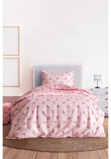 Ranforce Joyful Cherry Nevresim Takımı Tek Kişilik Pembe