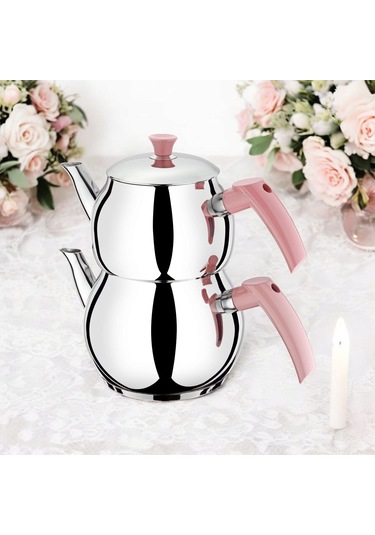 Viola Mini Küre Paslanmaz Çelik Çaydanlık 0,8 Litre-1,2 Litre Pembe