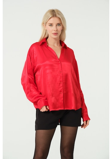 S'amore Clothing Basic Saten Gömlek Kırmızı