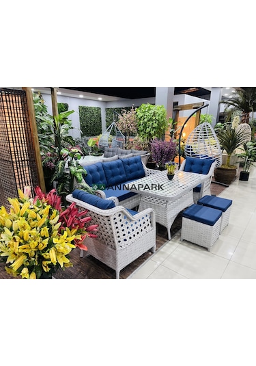 Annapark Marina Rattan Balkon Bahçe Oturma Takımı Beyaz
