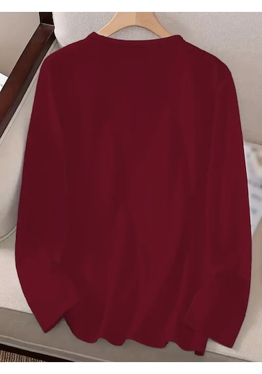 Supplierby Kadın Uzun Kollu Bisiklet Yaka Faith Baskılı Viskon Bluz Bordo