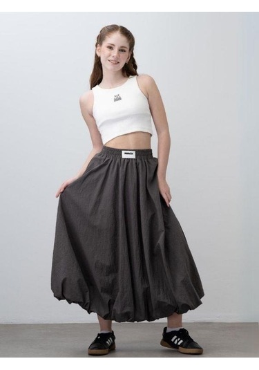 Kız Çocuk Tasarım Uzun Balon Etek-15528 Gri