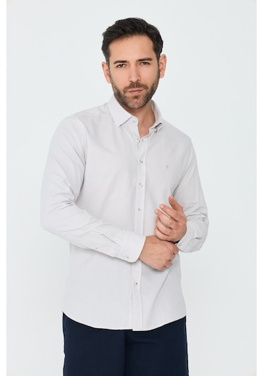White Stone Ekru %100 Pamuk Dynamic Fit Erkek Günlük Gömlek