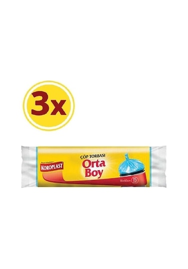 Koroplast Orta Boy Çöp Torbası Mavi 3 Adet 15'li 55 x 60 CM