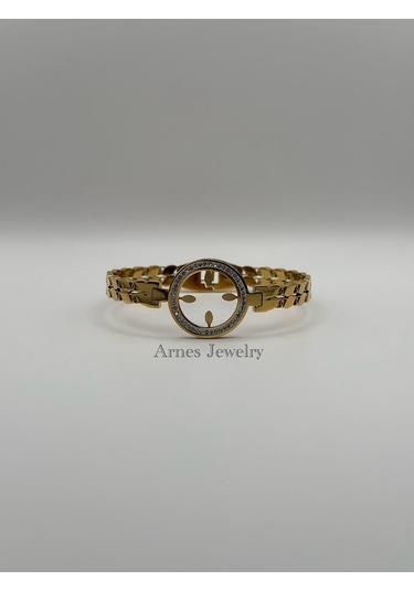 Arnes Jewelry Çelik Çeyrek Altın Takılabilen Kelepçe Bileklik Ar03 Gold