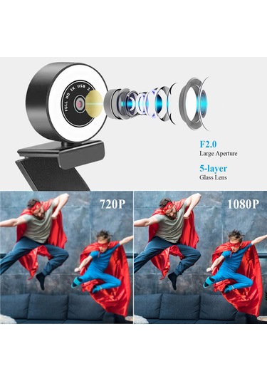 Jeemson 5mp Otomatik Odaklı Usb Web Kamerası - 3 Seviye Güzellik Işığı, Gürültü Azaltıcı Mikrofon, 360 Döner, Çok Fonksiyonlu Taban
