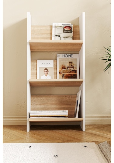 Derga 3 Raflı Kitaplık Beyaz - Meşe
