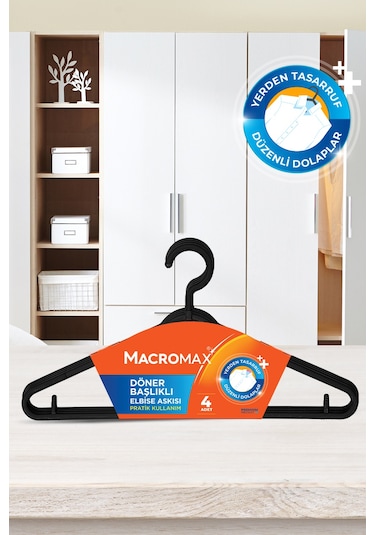 Döner Başlıklı Elbise Askısı 4'lü Paket , Çok Amaçlı Askı İpi Ve