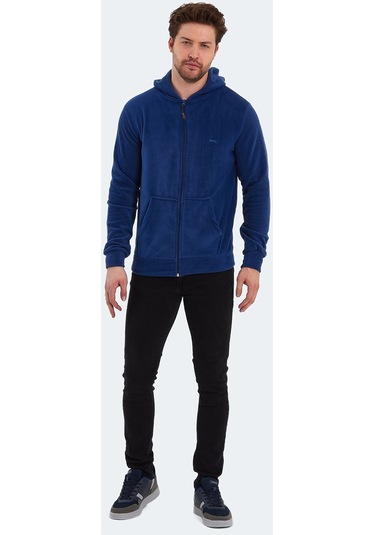 Slazenger SAMSON IN Erkek Fermuarlı Kapüşonlu Cepli Indigo Polar