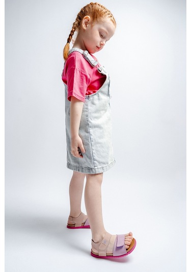 Mnpc Unisex Çocuk Lila-pembe Hakiki Deri Mantar Tabanlı Günlük Çocuk Sandalet 25y2s10047789 Lila-pembe