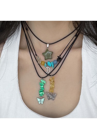 Takı Retro Etnik Tarzı Yıldız Ve Ay Kolye Ucu Kolye Kadın Basit Düzensiz Çakıl Kelebek Kolye Diğer