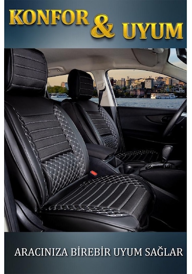 Volkswagen Jetta Mk 5 2005-2010 Oto Koltuk Kılıfı Ön Arka Set Siyah Beyaz Plus Serisi Scr