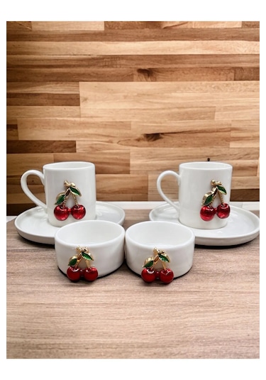 2 Kişilik 6 Parça Porselen Kiraz Fincan Takımı Seti