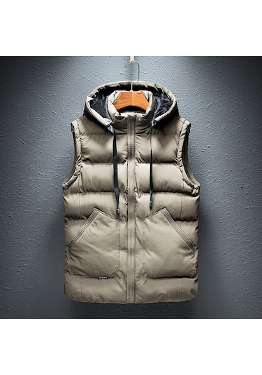 Yeni Erkek Sonbahar Ve Kış Sıcak Pamuklu Yelek Haki