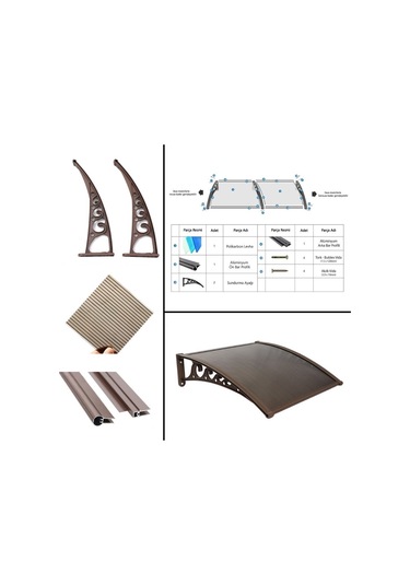 Pratik Sundurma Kapı Pencere Üstü 100x100 Cm Bronz 6 Mm Levhalı Bronz