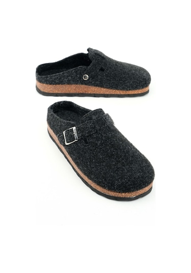 Gezer Kışlık Mantar Taban Tokalı Ayarlanabilir Kadın Ev Terliği Antrasit