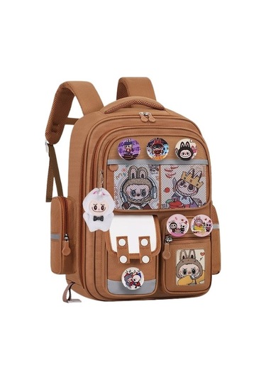 Aubyhe Öğrenci Okul Çanta 2-6. Sınıf Çocuklar İçin Kahverengi Küçük Boy + 10 Parça Seti Karakterli R双肩包 Kahverengi