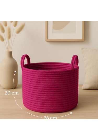 Doğal El Dokuma Hasır Jüt Sepet 20x26 Cm Dekoratif, Çok Amaçlı, Şık Ve Dayanıklı Saklama Sepeti Fuşya