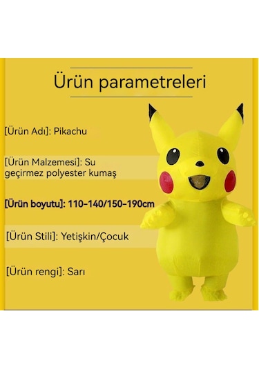 Lıcorıce Parti Karikatür Kostümü-yetişkin Şişme Pikachu Hava Pompası İle