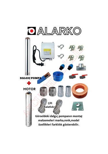 4Sdm10/10 2Hp Alarko 20 Mt Yassi Kablolu Ve Panolu 40 Mt Halatli