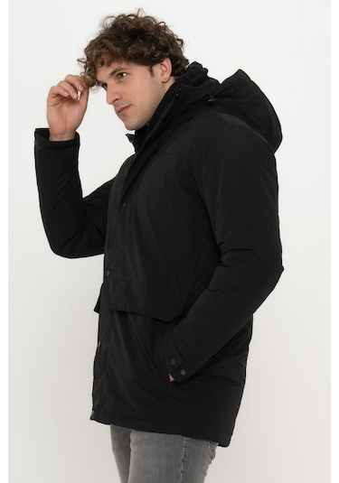 Suya Dayanıklı Kapüşonlu Parka- Champ Siyah