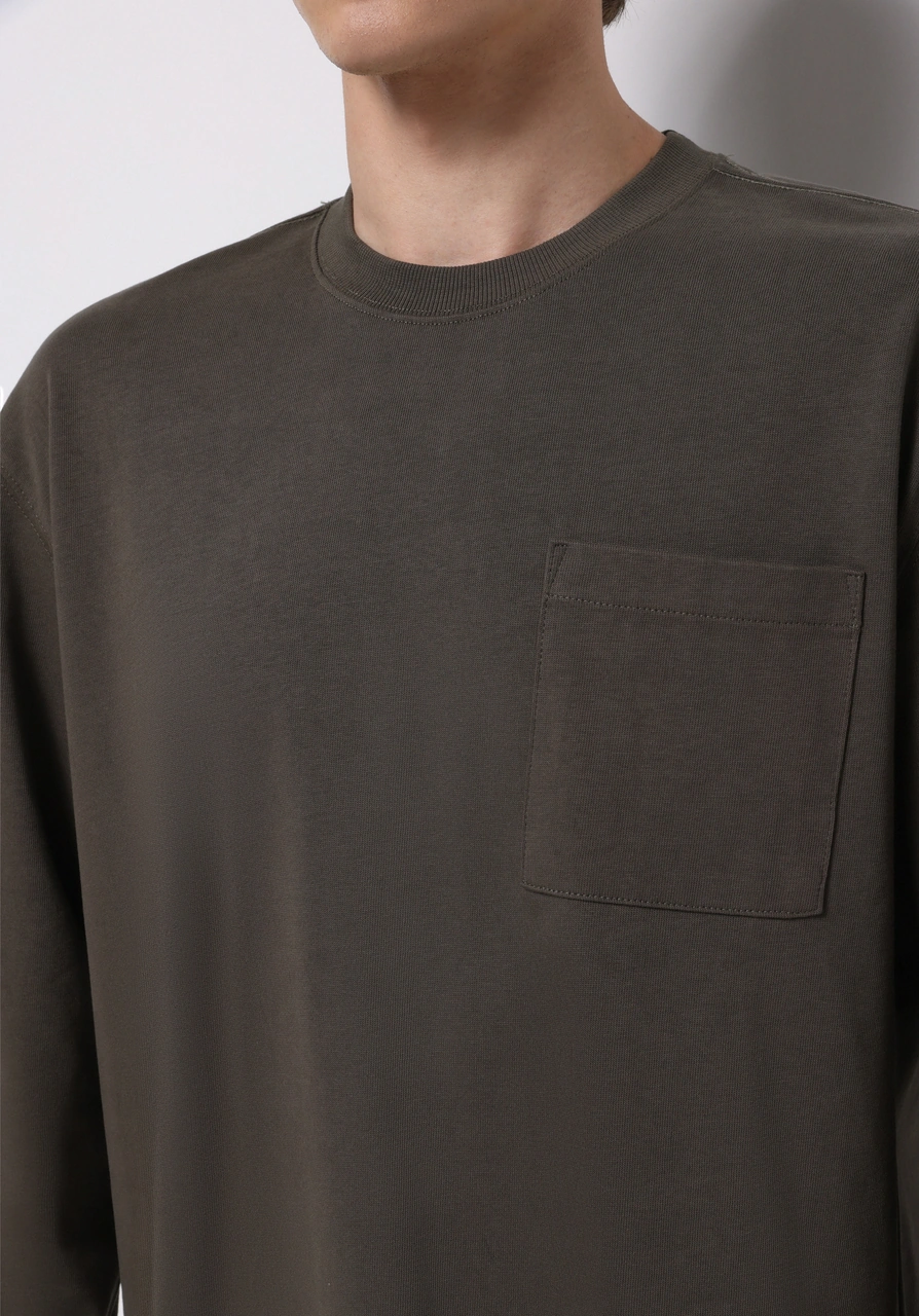 Colins Comfort Fit Yuvarlak Yaka Düz Erkek Yeşil Uzun Kol Tişört Cl1076435 Q1.v1 Kha Haki