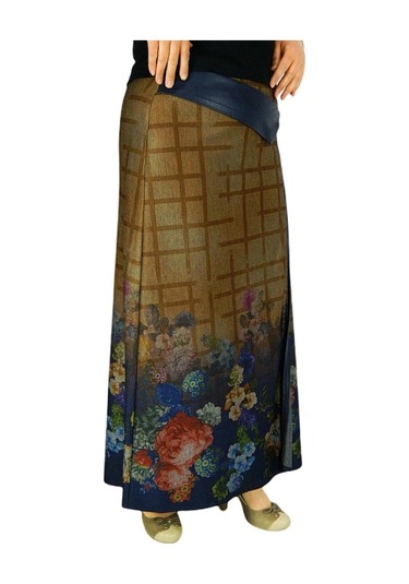 Kadın Uzun Etek Deri Kombinli Bglsz16K206 Kahverengi