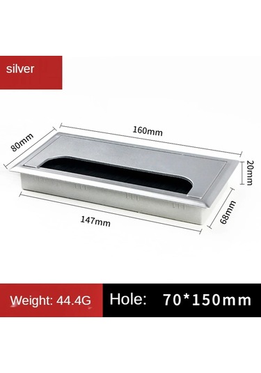 Sones Abs Masa Dikdörtgen Kablo Deliği Kapağı Çıkış Portu Fırçalı Pc Masası Kablo Düzenleyici, Boyut: 80x160mm Gümüş