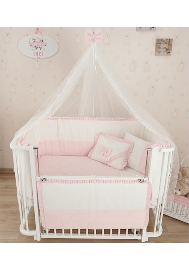 Meltem Kids Bambino Sallanır Ahşap Anne Yanı Beşik 70x110 cm (beyaz-pembe) Pembe