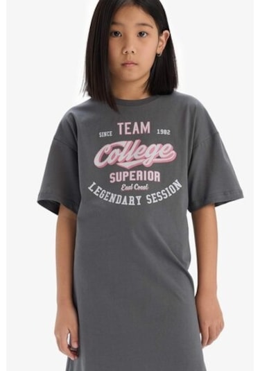 DeFacto Kız Çocuk Oversize Geniş Kalıp Bisiklet Yaka Baskılı Kısa Kollu Yazlık Elbise E5805A825HSGR164 DeFacto Kız Çocuk Oversize Geniş Kalıp Bisiklet Yaka Baskılı Kısa Kollu Yazlık Elbise E5805A825HSGR164