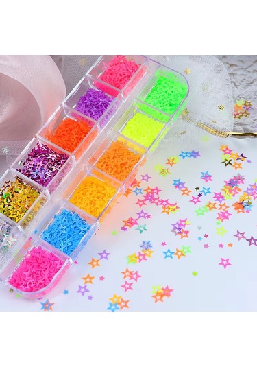 Neon Renkli Yıldızlar Tırnak Süsleme Folyo Pulları Mix Nail Art