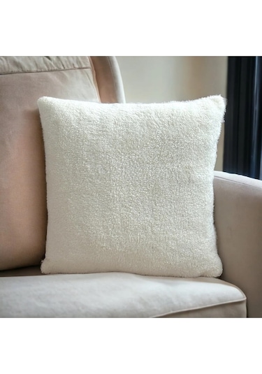 Peluş Çift Taraflı Dekoratif Kırlent Kılıfı 43x43 Cm Krem