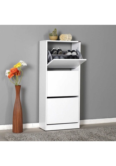 Flat Duo 3 Katlı Ayakkabılık Dolabı - Beyaz