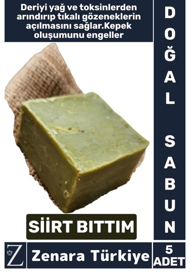 Bitkisel Organik Doğal Saç Yüz Vücut El Kullanım Yağ Toksin Kepek Önleyen Siirt Bıttım Sabunu 5 Adet