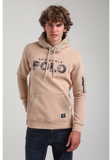 Kapüşonlu Bej Slim Fit Hoodie 23fwm64061 BEJ Bej