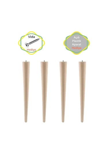 4 Adet Lüks 65 Cm Ahşap Ham Masa Sehpa Ayağı Çap: 4,2 Cm Hobi Dıy