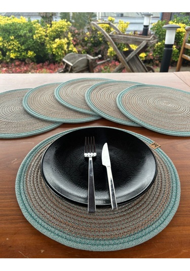 6 Lı Yuvarlak Supla Takımı Kolay Temizlenebilir, Modern Sofralar İçin Yeşil - Kahverengi