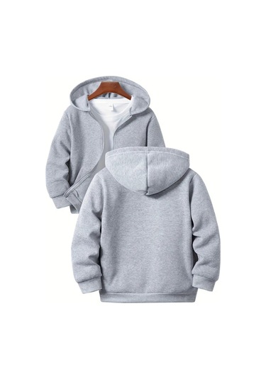 Kız - Erkek Çocuk Basic Fermuarlı Kalın 3 İplik Kışlık Okul Sweat Ak1815 Gri