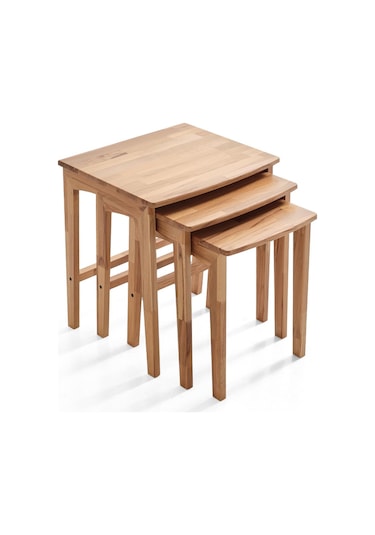 Ready Natural Üçlü Zigon Sehpa Ceviz Kayın Sehpa Ahşap