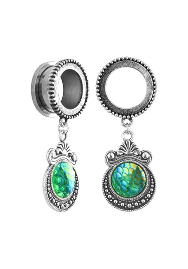 Homyl Kulak Tıkaçları Tünel Yeşil Balık Pulu Dangle 18-mm Gümüş