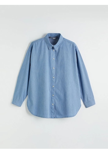 Lc Waikiki İndigo Gömlek Yaka Oversize Kadın Jean Tunik Indigo