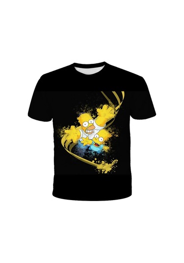 Disney Simpsons Karikatür Baskı Erkek T-shirt Yazlık Kısa Kollu Rahat Teekoyu Gri Koyu Gri
