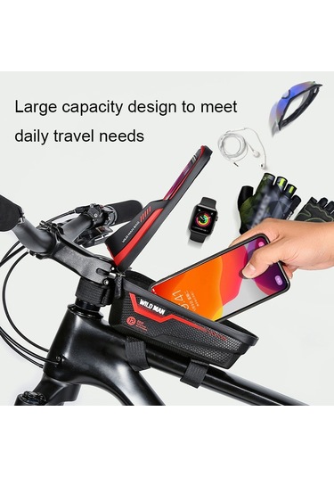 Wıld Man Es12 1l Dağ Bisikleti Ön Kiriş Çantası Bisiklet Su Geçirmez Telefon Eyer Çantası, Renk: Kırmızı Siyah