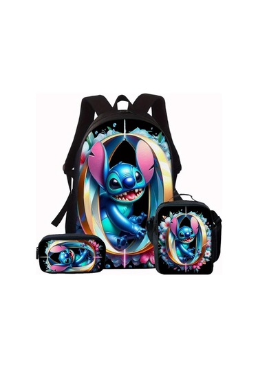 Honeybeeshop Stitch Ve Elmas Çiçekli 3 Adet Sırt Çantası Seti Gençler İçin Büyük Kapasiteli O